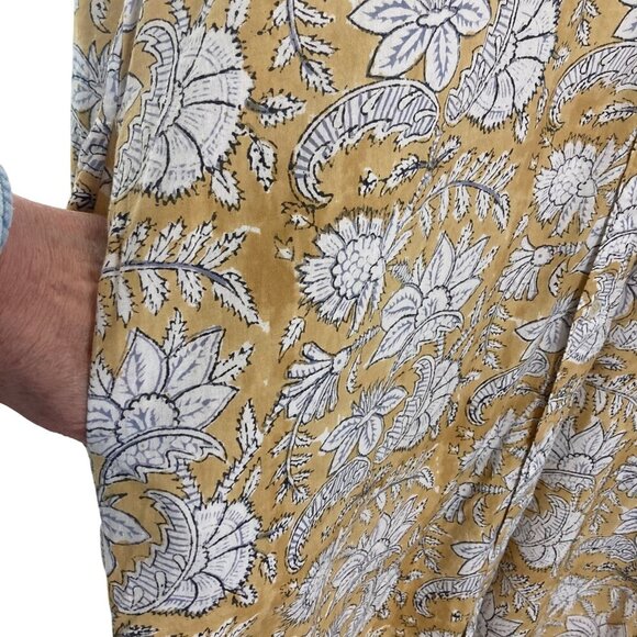 Uqnatu Floral Shirt Dress Womens Small Mustard Yellow Cotton Lightweight Beachy - Picture 2 of 9